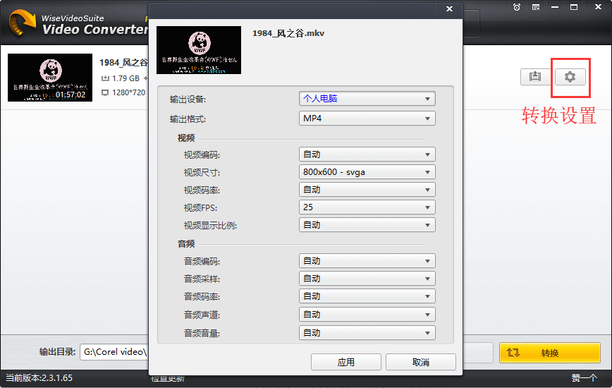 wise video converter 修改转换设置